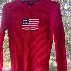 Vintage Ralph Lauren red American flag ribbed sweater. See description